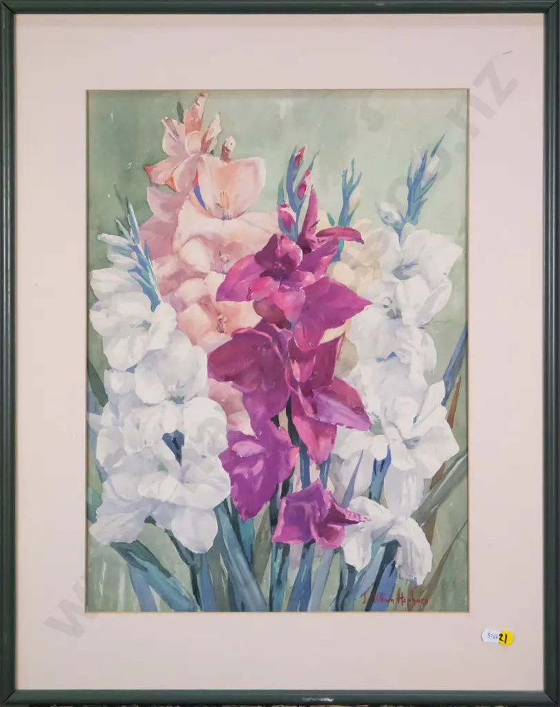 J William Hepburn - framed watercolour flowers H-480 W-350 Image 1++