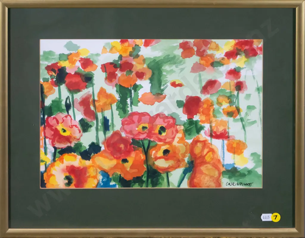 Laurie Piggott - framed watercolour - poppies H-220 W-320 Image 1++