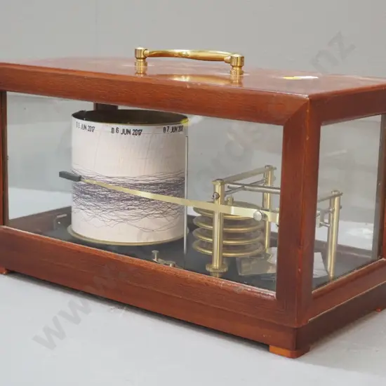 wood-cased barograph - marked Naudet France H-170 L-300 W-145