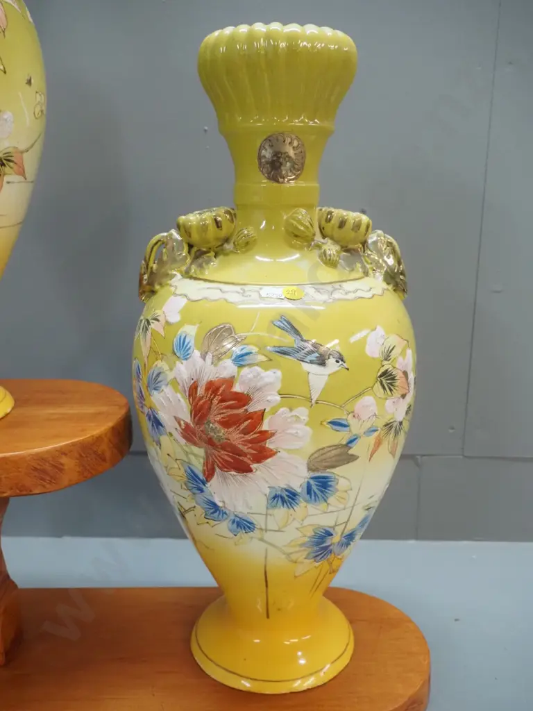 pair of Asian vases floral vases on homemade rimu stand Vas H-480 Image 1++