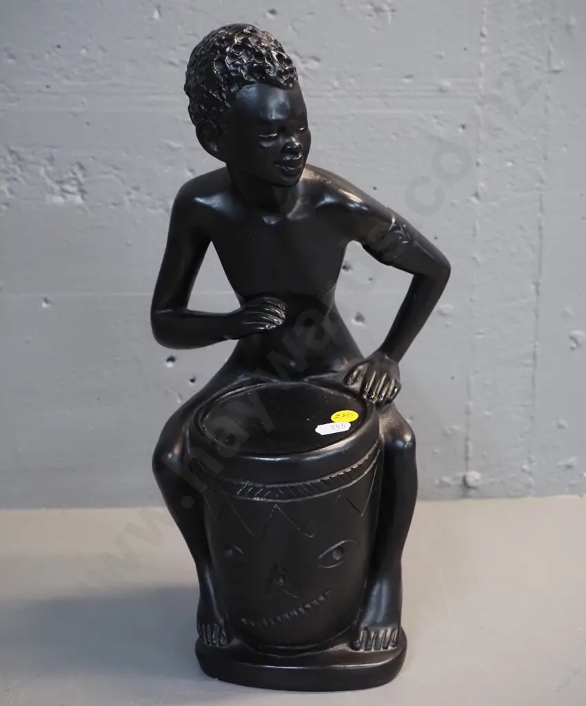 retro black finish heavy plaster or composite drummer figure H-340 Image 1++