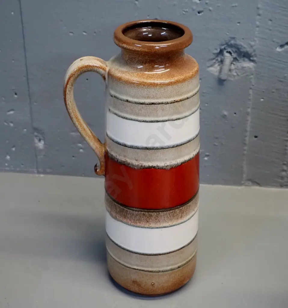 Scheurich German pottery single handled vase No. 401-28 striped pattern - H280 W130 Image 1++