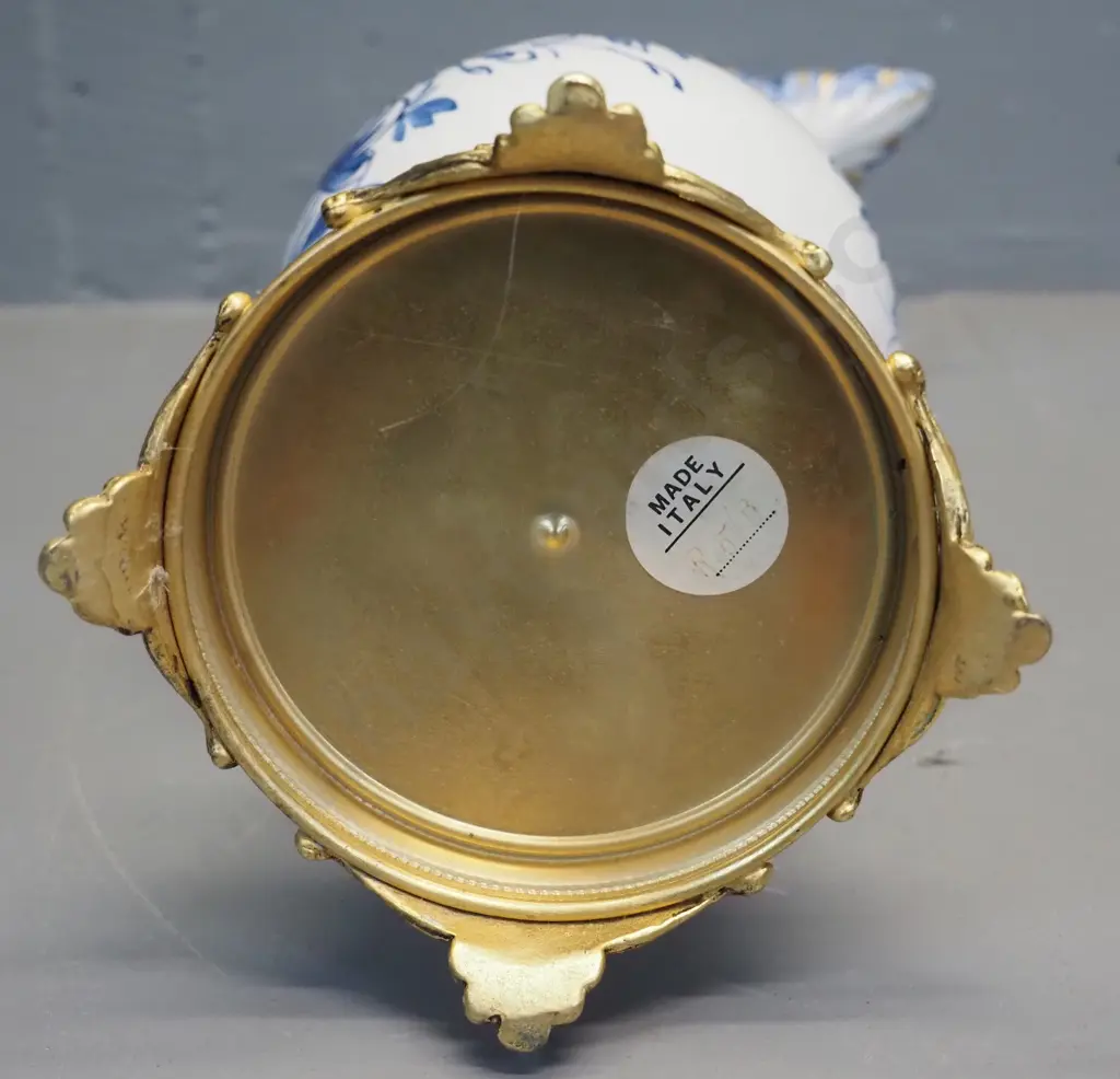 Italian blue and white pitcher vase on gilded stand H-430 Image 1++