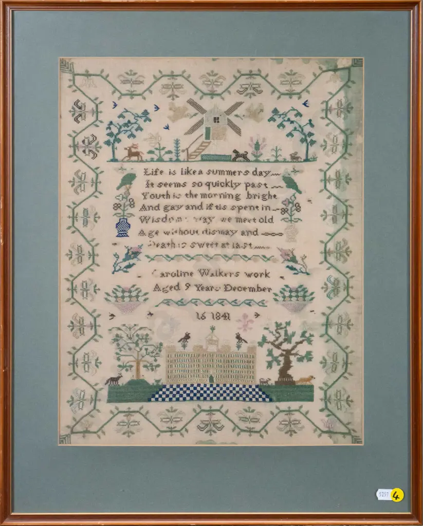 framed vintage needlework 1841 H-400 W-310 Image 1++