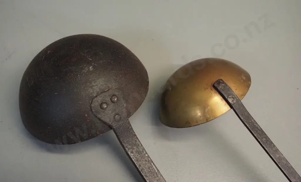 2 vintage ladles - one cast iron L-510, other is brass with cast iron handle Image 1++