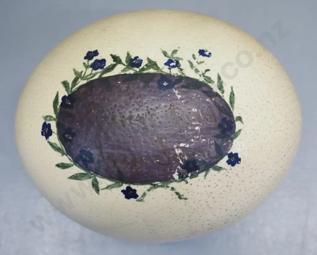 hand painted ostrich egg with shipping liner - some paint worn off, unsure of ship ID, possibly Capetown? Image 1++