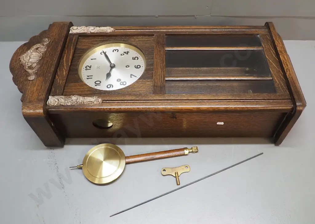 oak-cased 'grandmother' clock - untested, one chime rod loose - H-790 W-350 D-170 Image 1++