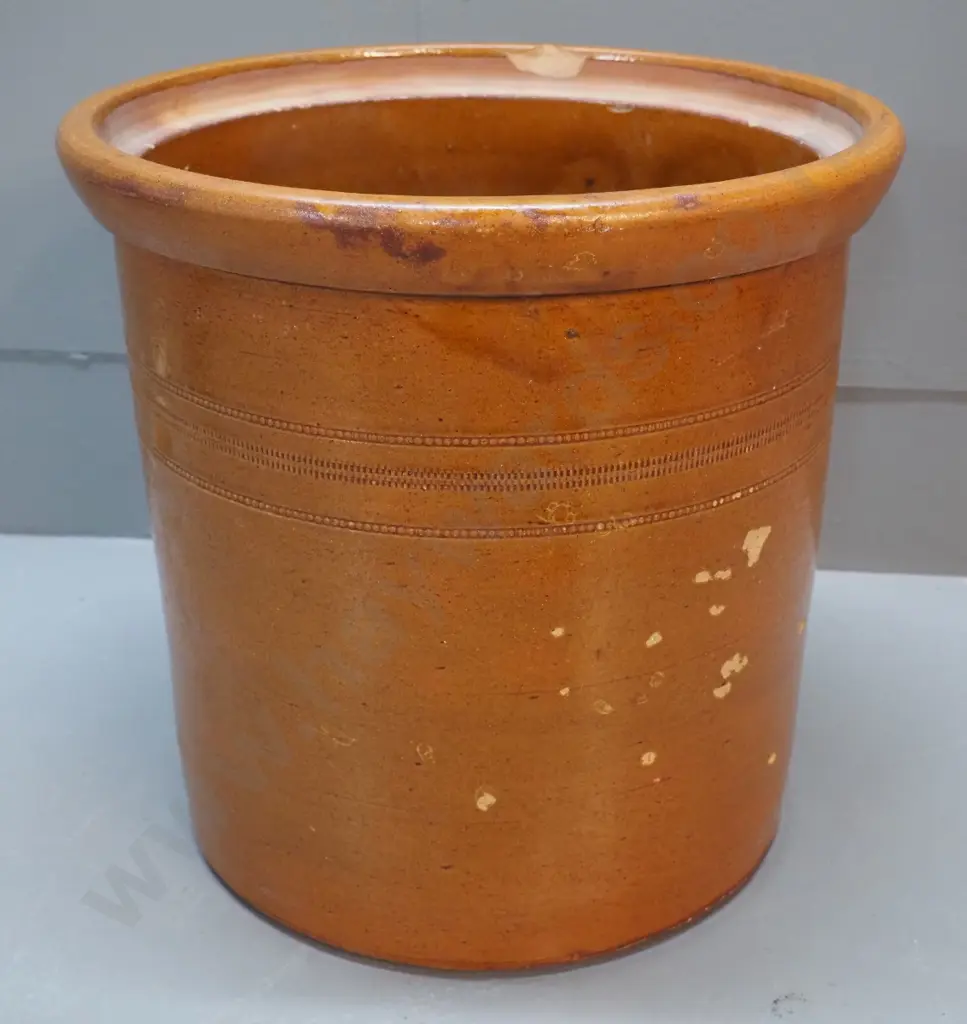 large Luke Adams Sydenham stoneware storage jar, no lid, has chip to rim, spots of glaze loss on sides H-290 D-300 Image 1++