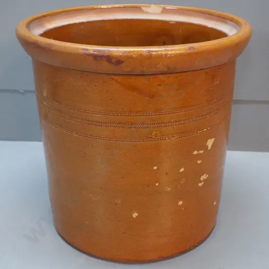 large Luke Adams Sydenham stoneware storage jar, no lid, has chip to rim, spots of glaze loss on sides H-290 D-300