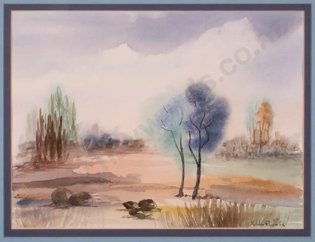 Hilda Rivers - framed watercolour - landscape H-260 W-350 Image 1++