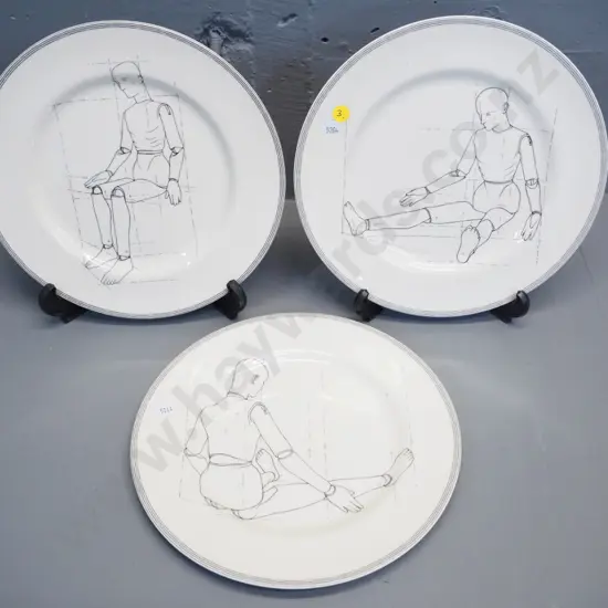 3 "Big Tomato Company" English made display plates with articulated mannequin figure motifs D-260