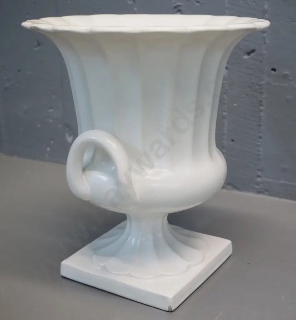 large handled urn shape vase - marked England, has chip to corner of base, some stains/crazing inside H270 D-240 Image 1++