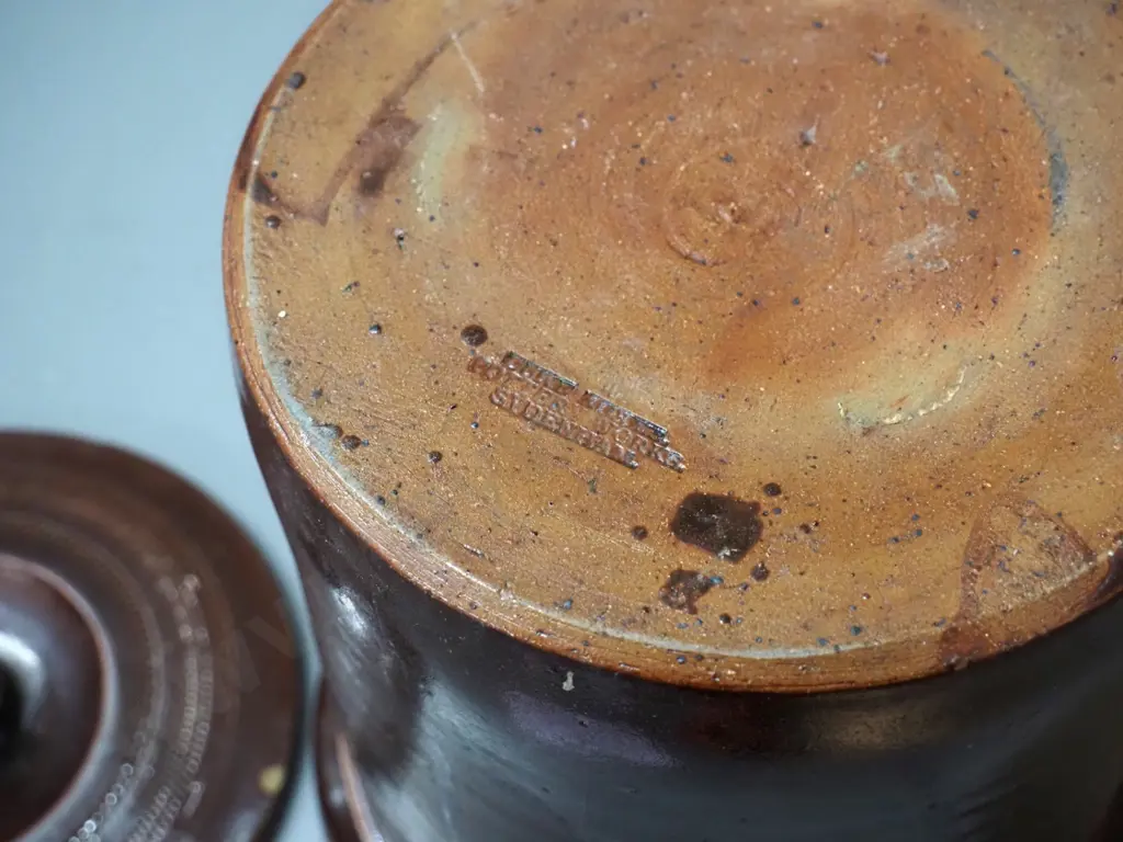 Luke Adams Sydenham salt-glazed stoneware large lidded storage jar - glazing flaw in lid H-220 D-220 Image 1++