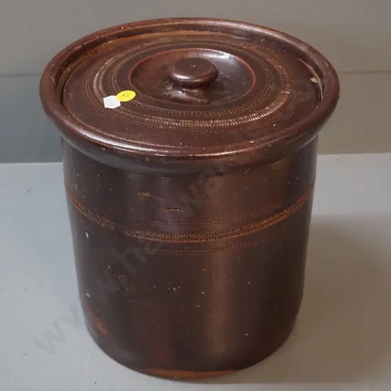 Luke Adams Sydenham salt-glazed stoneware large lidded storage jar - glazing flaw in lid H-220 D-220