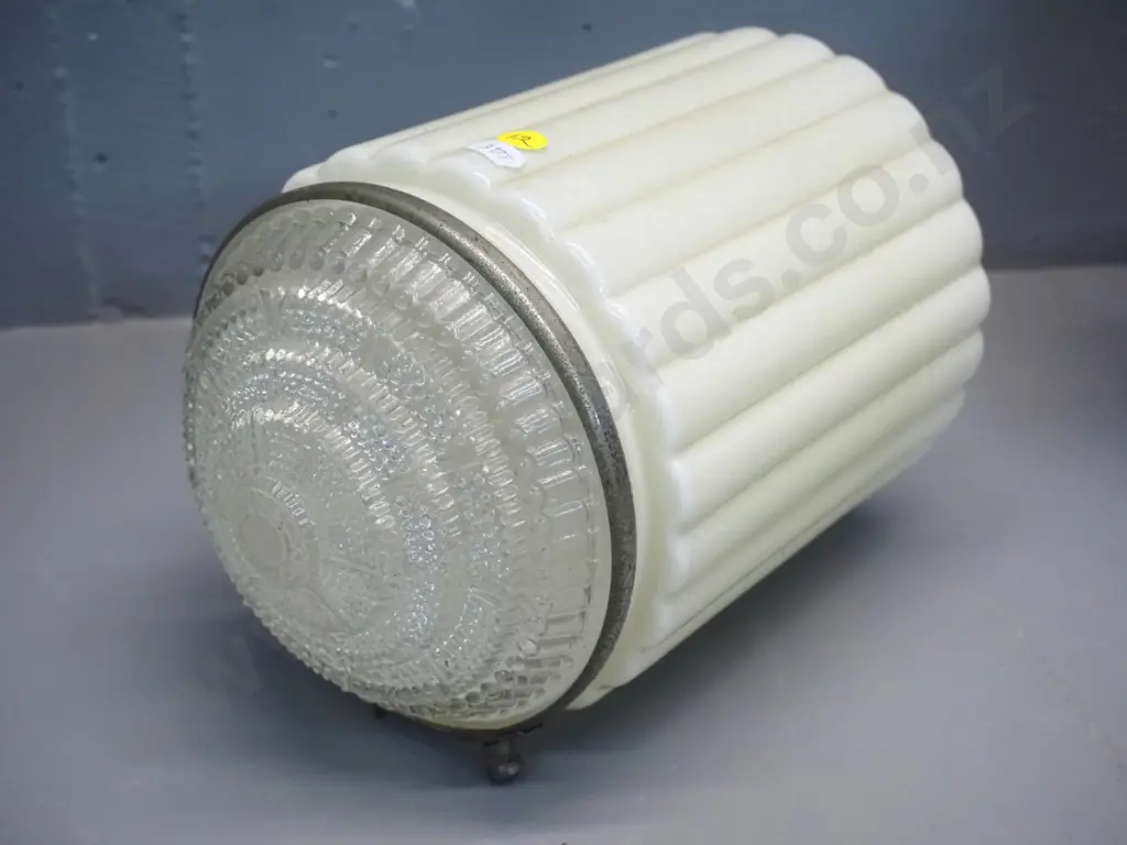 vintage ribbed glass ceiling light shade, no journal, with moulded glass insert H-290 D-200 Image 1++