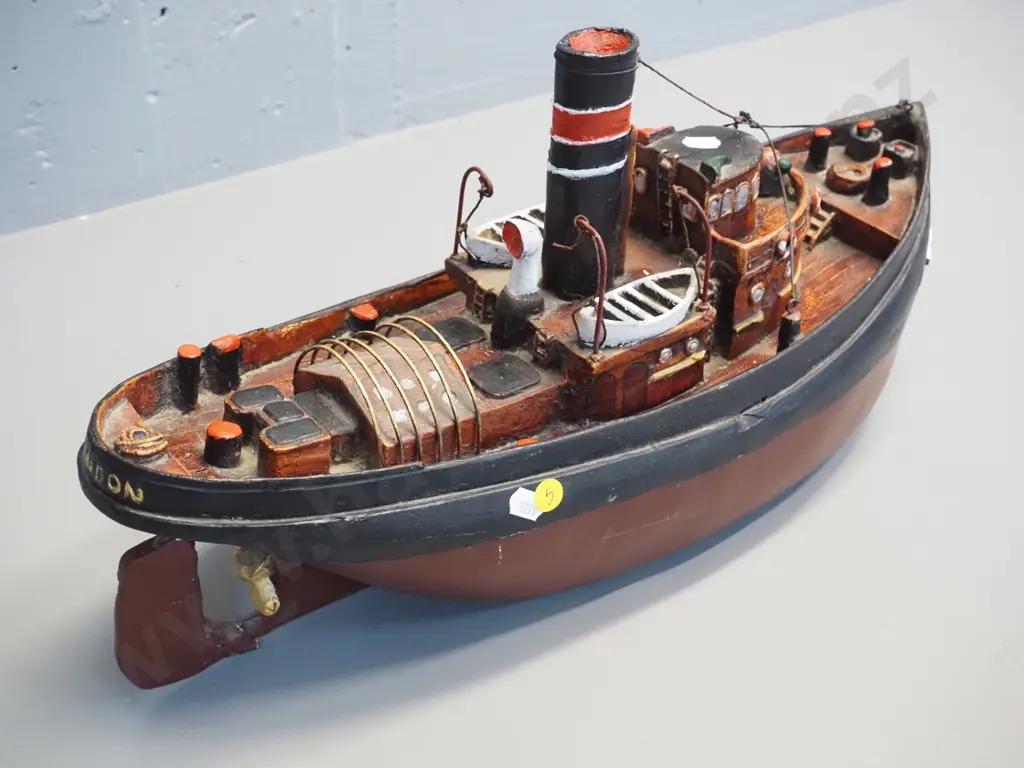 wooden model tugboat - circa 1930s with "Danube VI" markings H-250 L-520 W-190 Image 1++