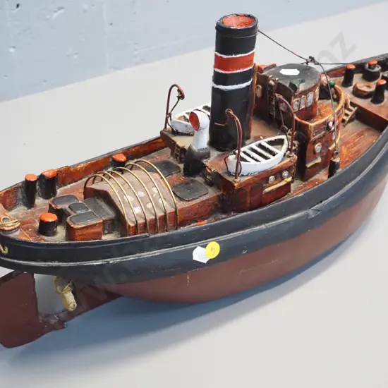 wooden model tugboat - circa 1930s with "Danube VI" markings H-250 L-520 W-190