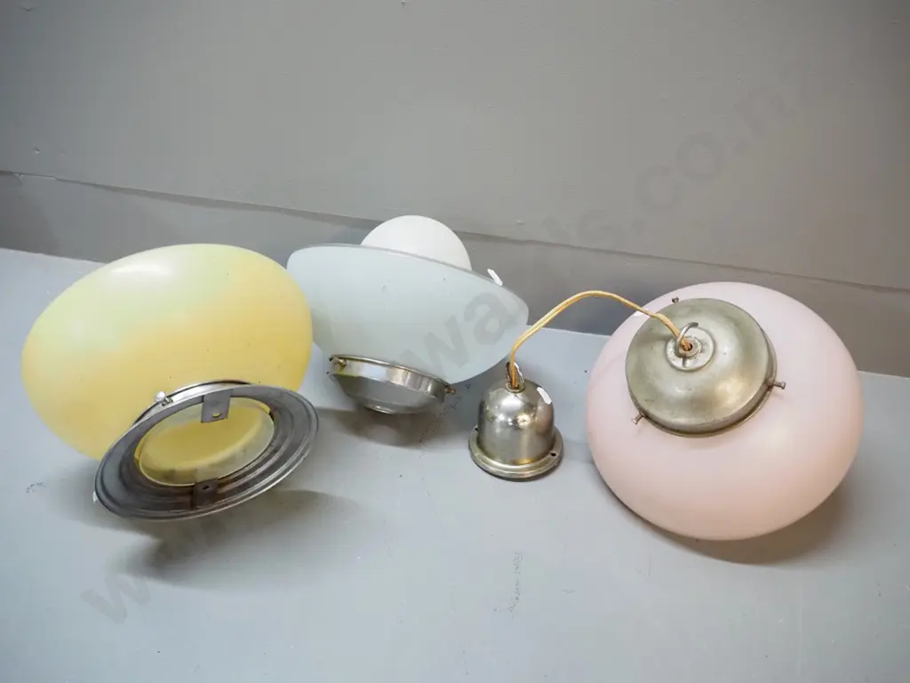 3 various colour glass ceiling light shades/fittings with chrome journals and/or hooks - each D-230 Image 1++