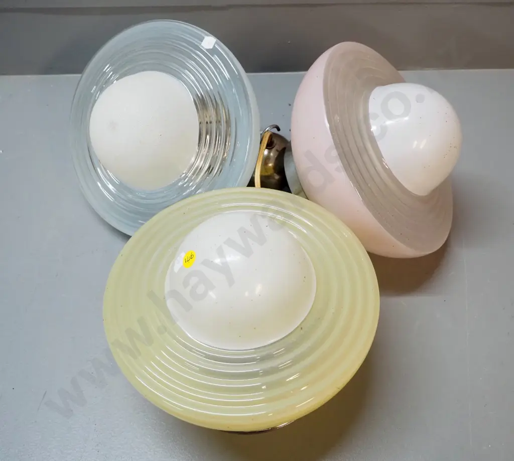 3 various colour glass ceiling light shades/fittings with chrome journals and/or hooks - each D-230 Image 1++