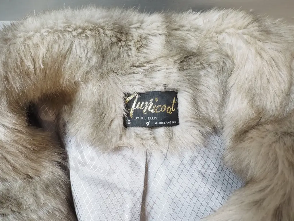 'Furricoat' grey faux fur short jacket with D.L. Ellis Auckland label Image 1++