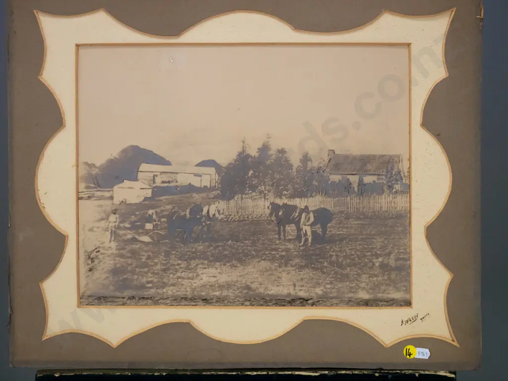 mounted vintage photograph - rural scene (slight damage) H-280 W-360 Image 1++