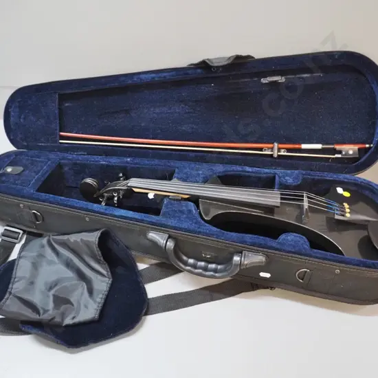 Cremona solid body electric violin with bow and fitted case - a few nicks to finish
