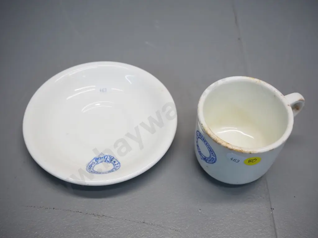 New Zealand Railway Refreshment Rooms cup & saucer - marked Maddock England - staining to cup Image 1++