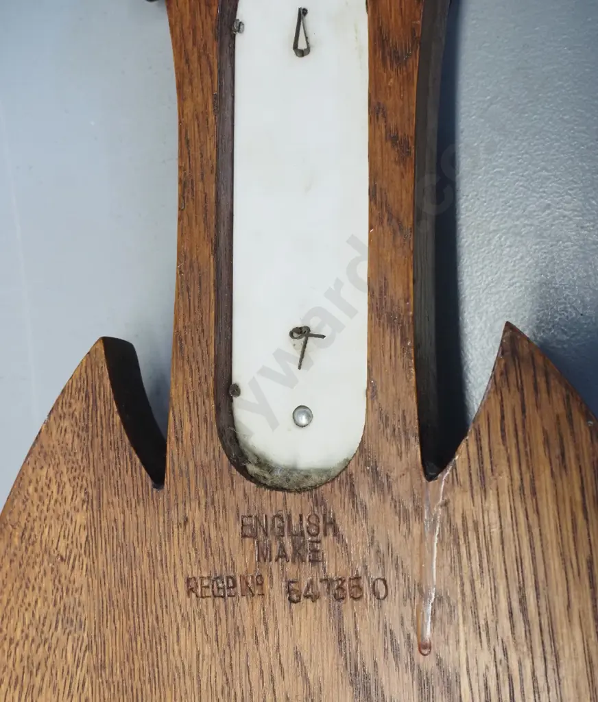 vintage oak-cased wall barometer-thermometer - marked  'English Made' 547350 H-460 W-185 Image 1++