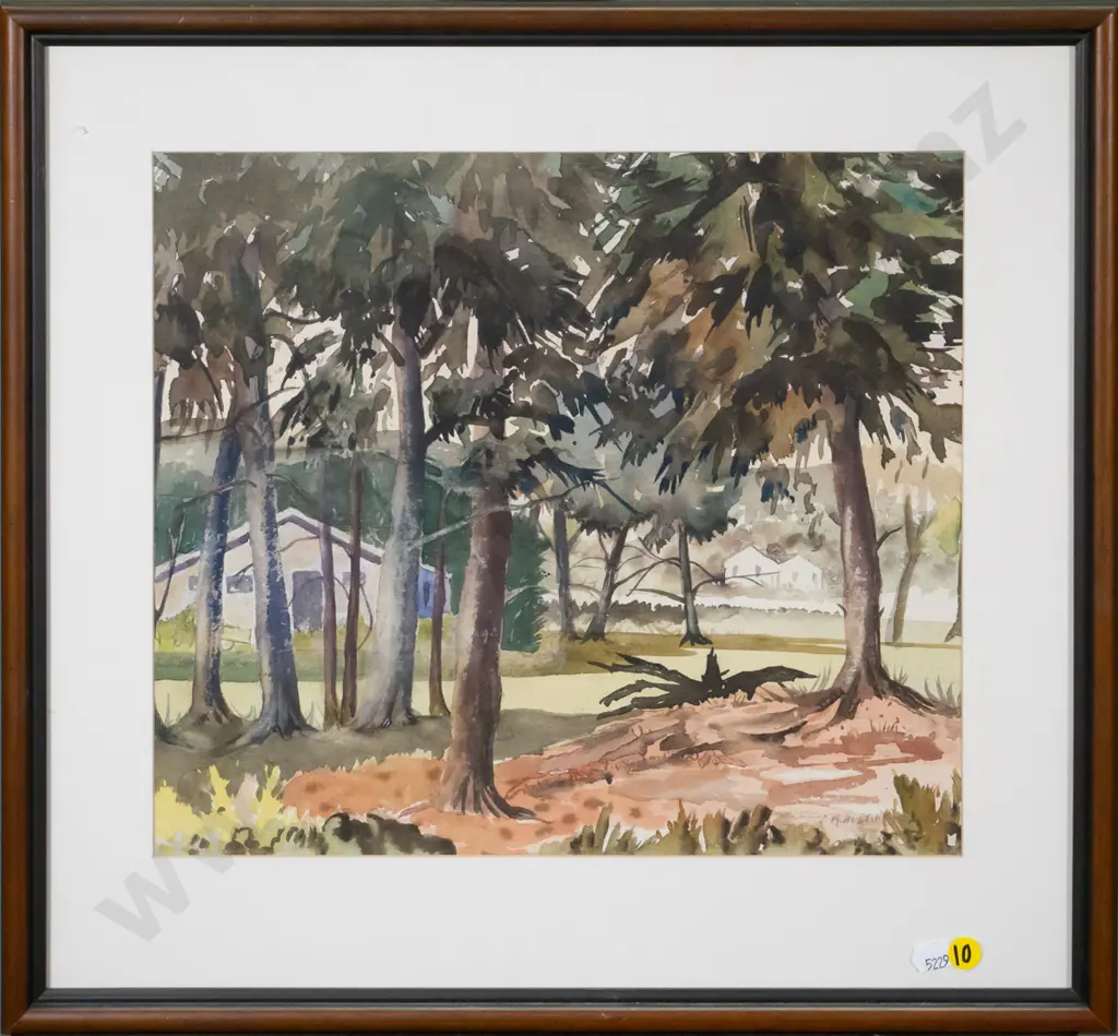 CM Austin - framed watercolour - house through trees H-300 W-340 Image 1++