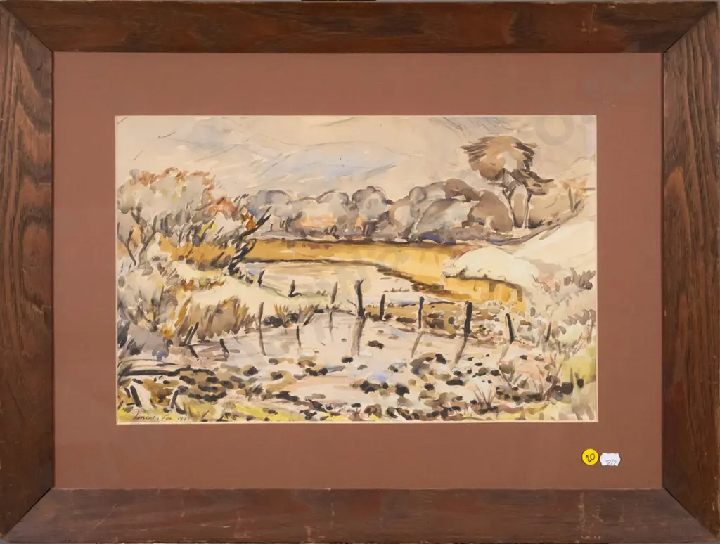 Lincoln Lee 1955 - framed watercolour - landscape H-270 W-410  (slight foxing) Image 1++