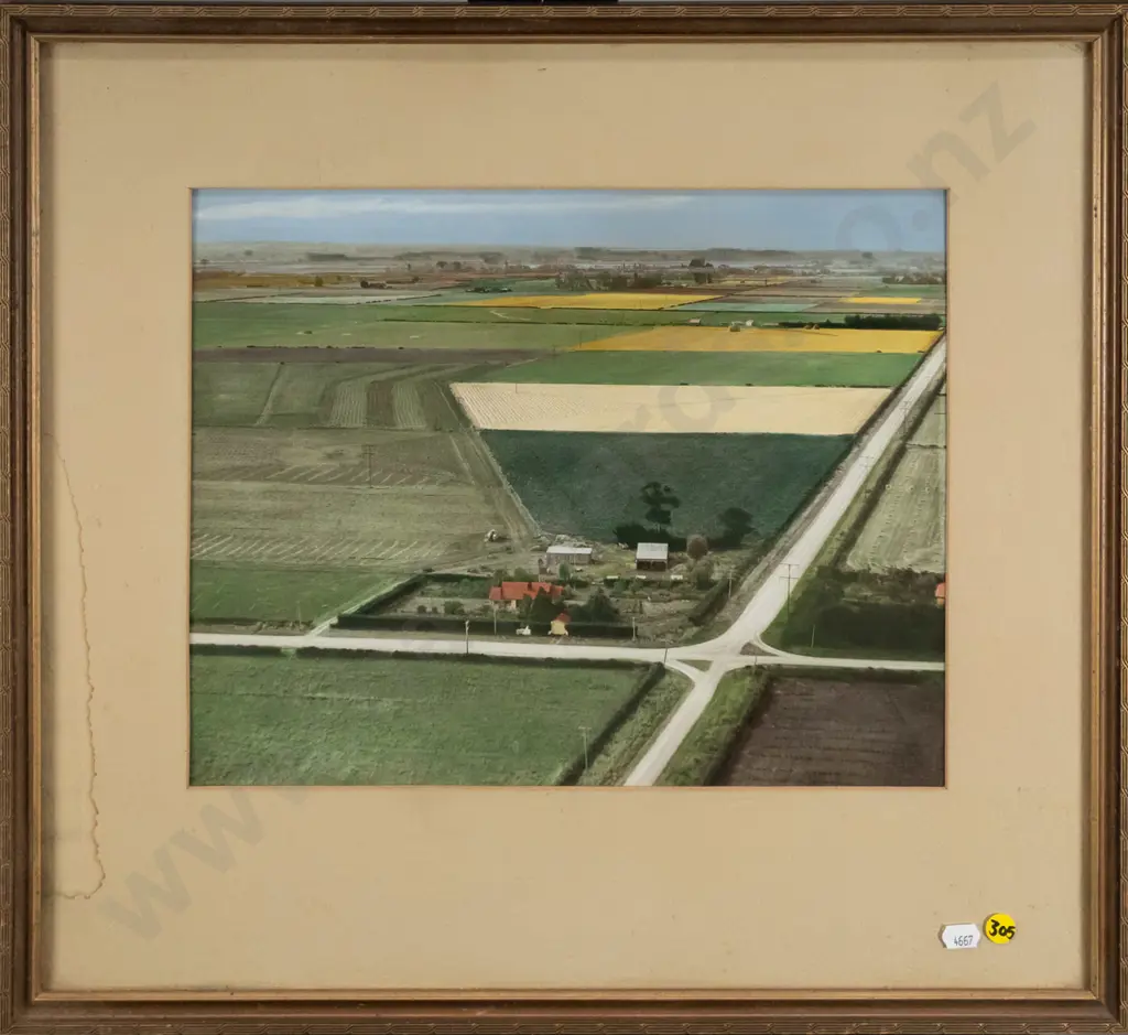 framed hand coloured photograph -  rural scene H-280 W-360 (stain to mat) Image 1++