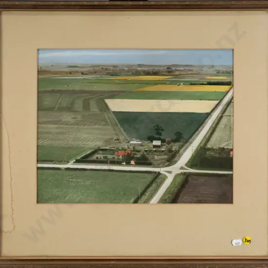 framed hand coloured photograph -  rural scene H-280 W-360 (stain to mat)