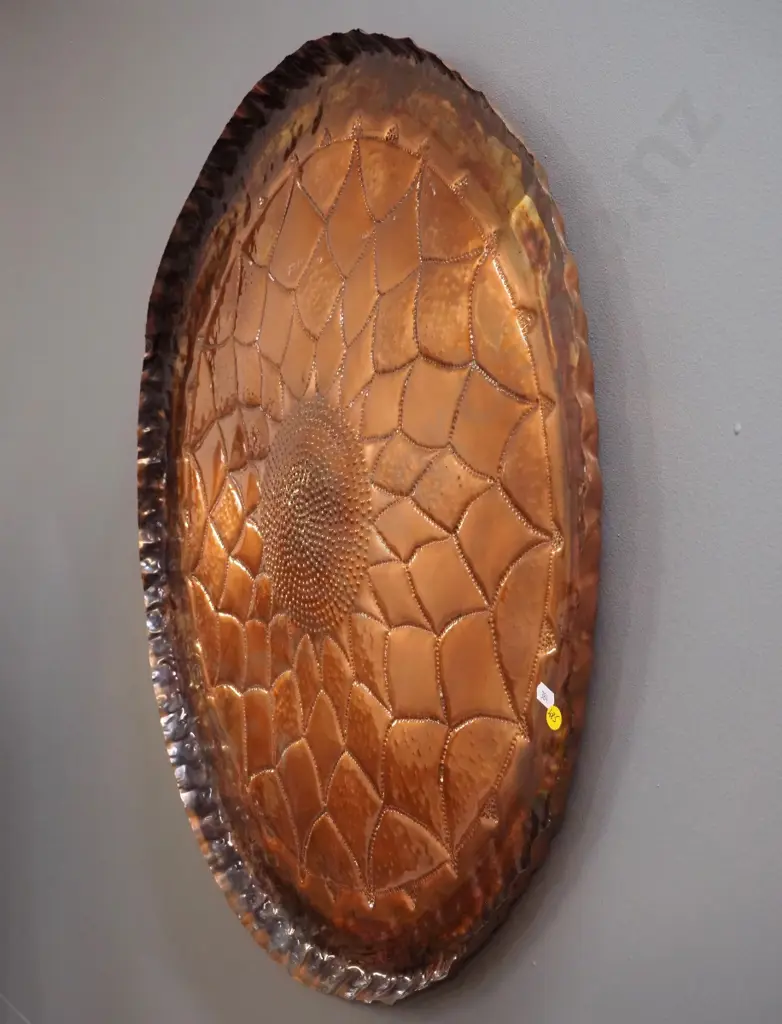 large hand crafted beaten copper wall charger - made by Edna Hardacre Nelson D-690 Image 1++