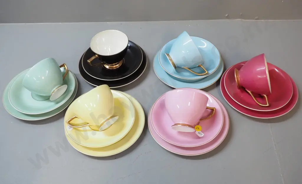 set of 6 Japanese mixed colours bone china trios Image 1++