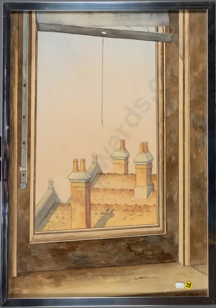 Jennifer Neutze - framed watercolour - window view H-570 W-400 Image 1++