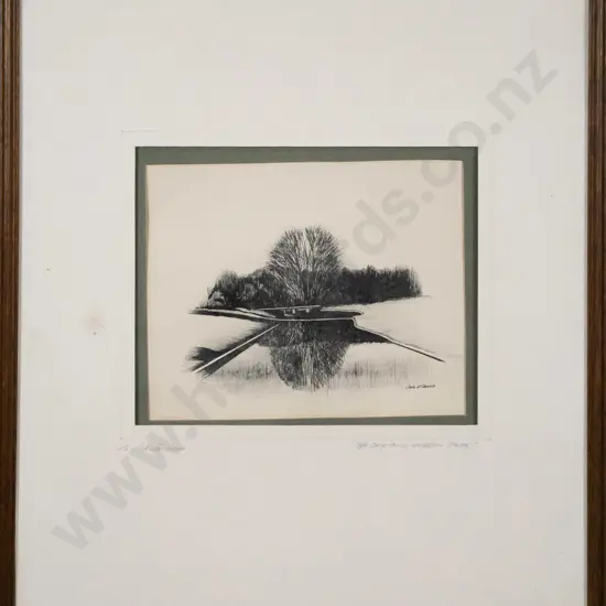John Husband - framed etching 1/2 "The Duck Pond, Anderson Park" (slight warping) H-160 W-200