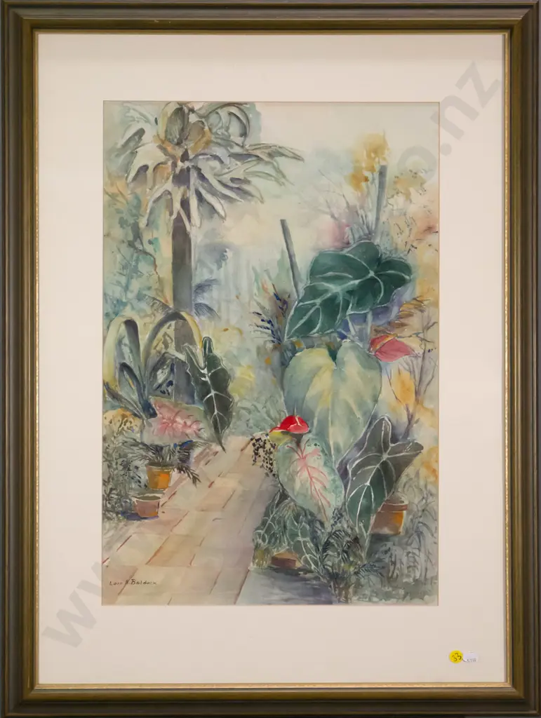 Lois Baldock - framed watercolour path through plants H- Image 1++