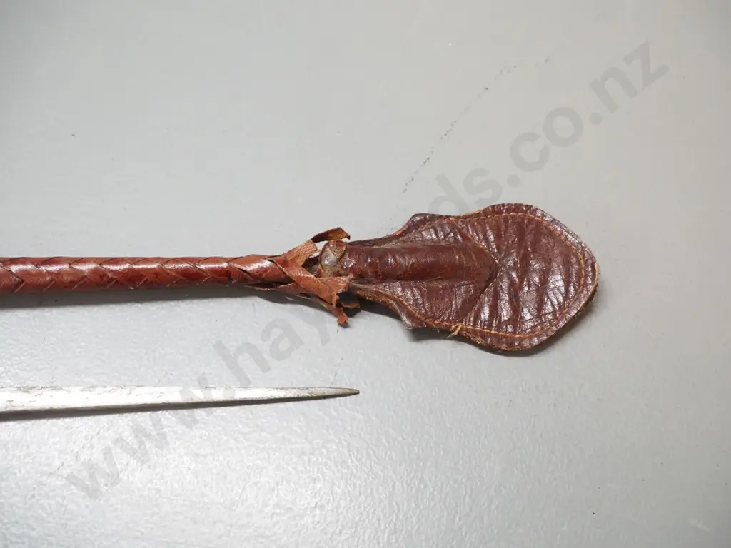 vintage leather riding crop with metal insert and carved bone handle - damage to leather and snake head carving L-520 Image 1++