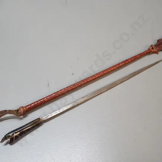 vintage leather riding crop with metal insert and carved bone handle - damage to leather and snake head carving L-520