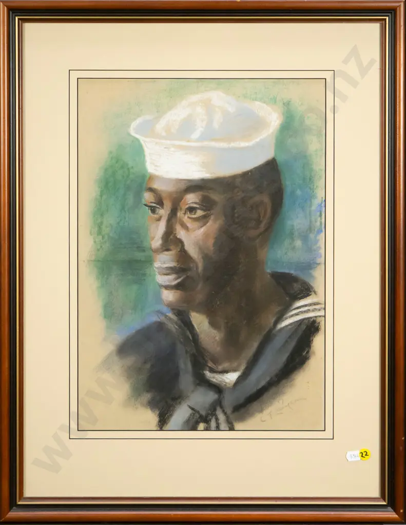 framed pastel -  portrait of a sailor H-410 W-290 Image 1++
