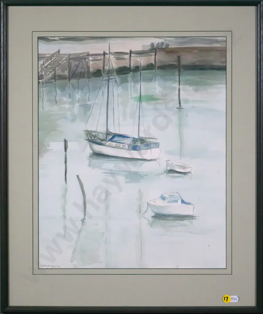 Yvonne Ryan '82 - framed watercolour "Kerikeri Basin" (slight foxing) H-400 W-330 Image 1++