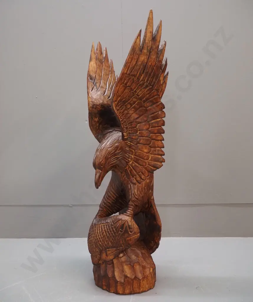 large carved timber eagle holding fish - possibly German - some cracking H-585 W-190 Image 1++