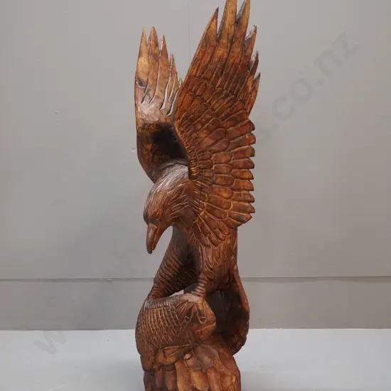 large carved timber eagle holding fish - possibly German - some cracking H-585 W-190