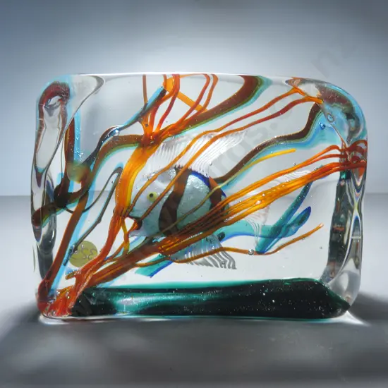 Superb mid-century decorative art glass murano aquarium block