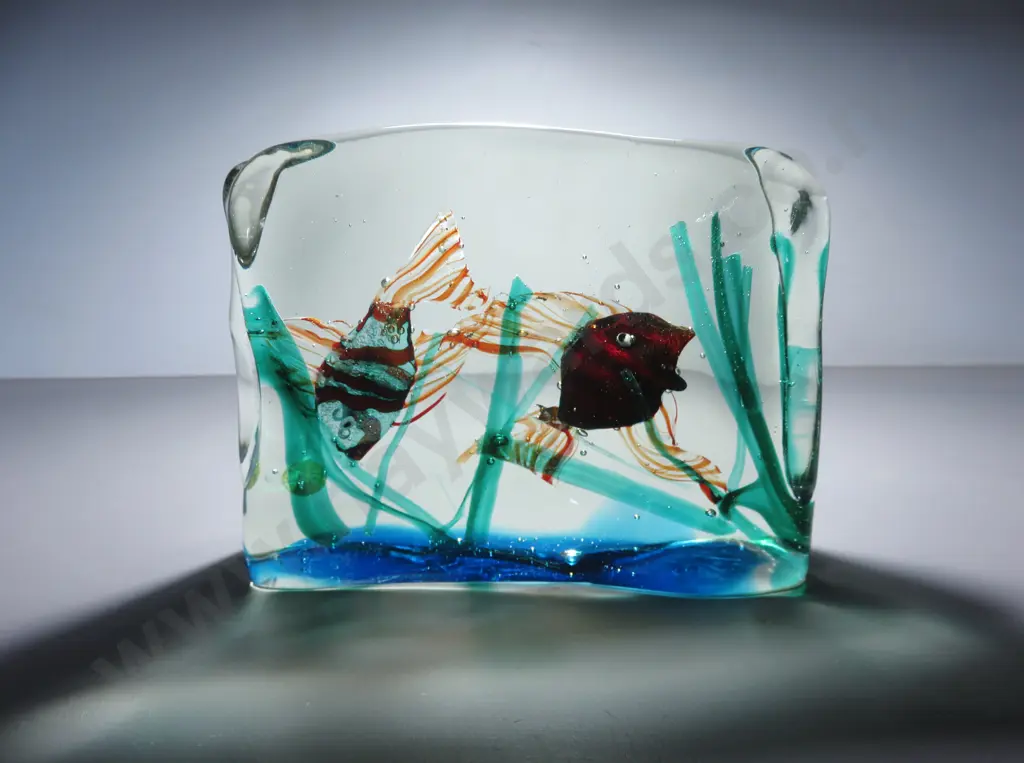 Superb mid-century decorative art glass murano aquarium block Image 1++