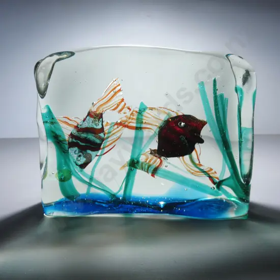 Superb mid-century decorative art glass murano aquarium block