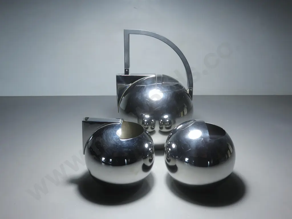 Modernist art deco style stainless steel Tea Set Image 1++