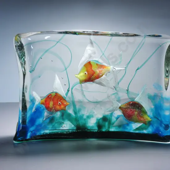 Superb mid-century decorative art glass murano aquarium block