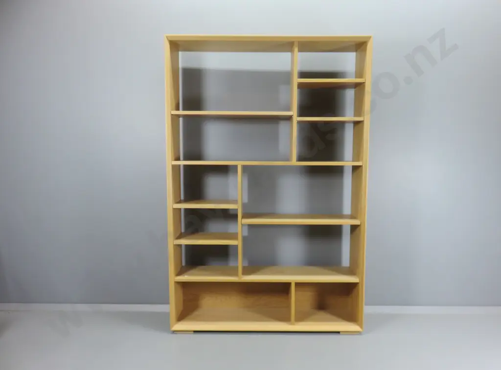 light oak veneener, Scandinavian style shelf unit with multiple adjustable shelves, open back H1820 W1200 D290 Image 1++
