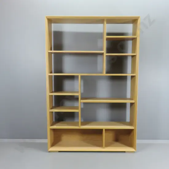 light oak veneener, Scandinavian style shelf unit with multiple adjustable shelves, open back H1820 W1200 D290